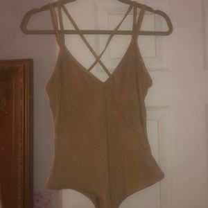 Beige velvet body suit